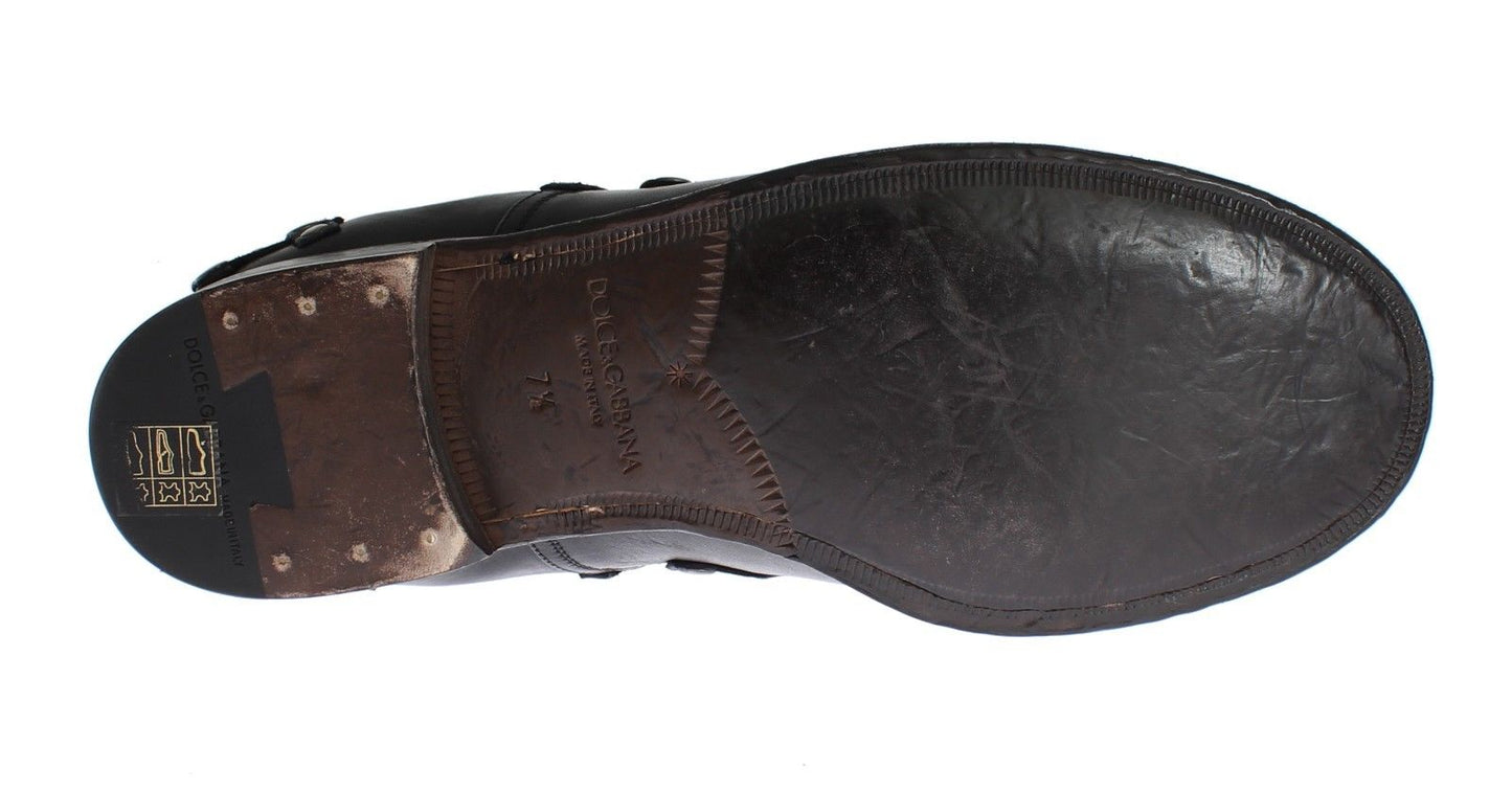 Schwarzes Leder Gold Nieten Schuhe Stiefel