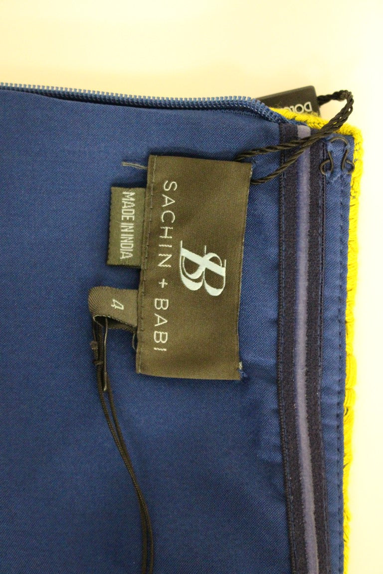 Blau-Gelbes trägerloses Bubble Mini Shift Dress