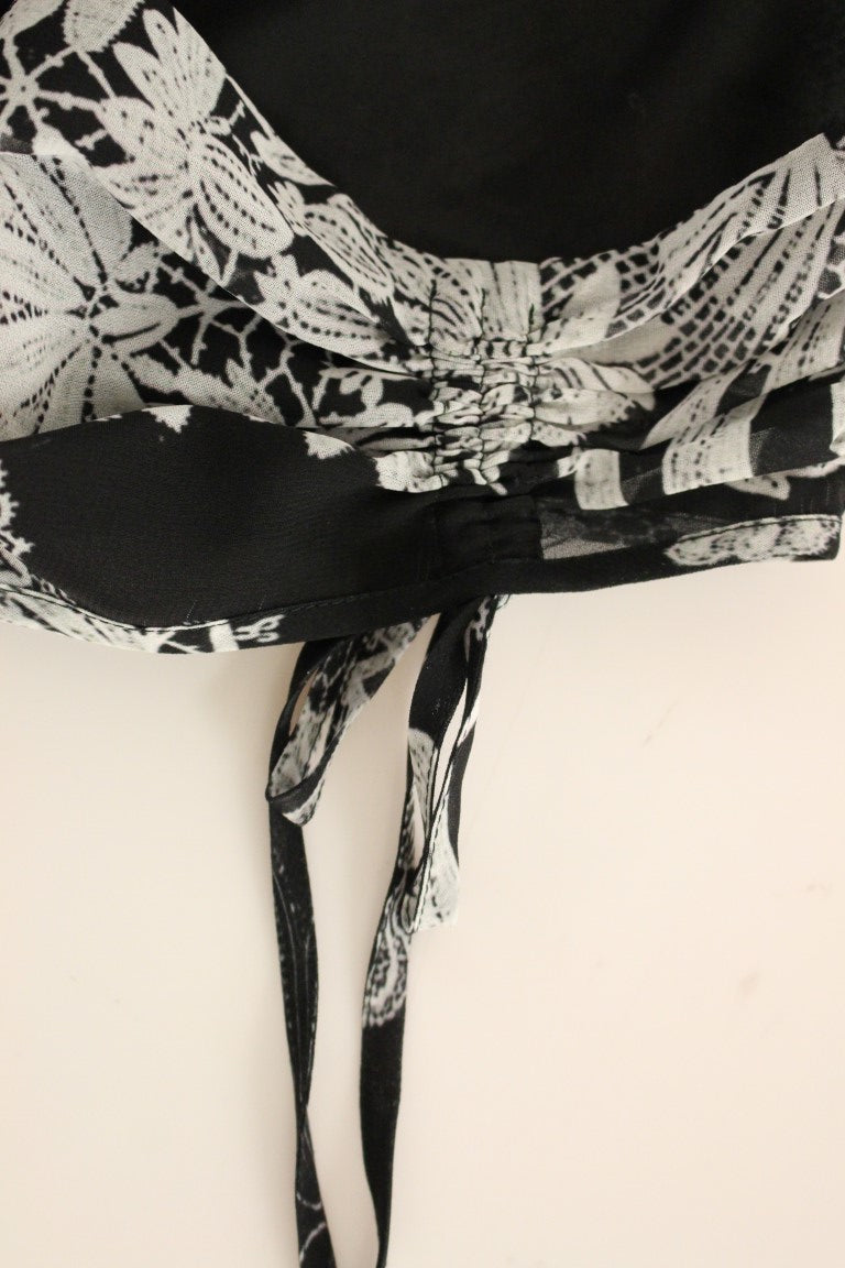 Schwarzes Seidenkleid mit Blumenmuster im Shift-Coctail