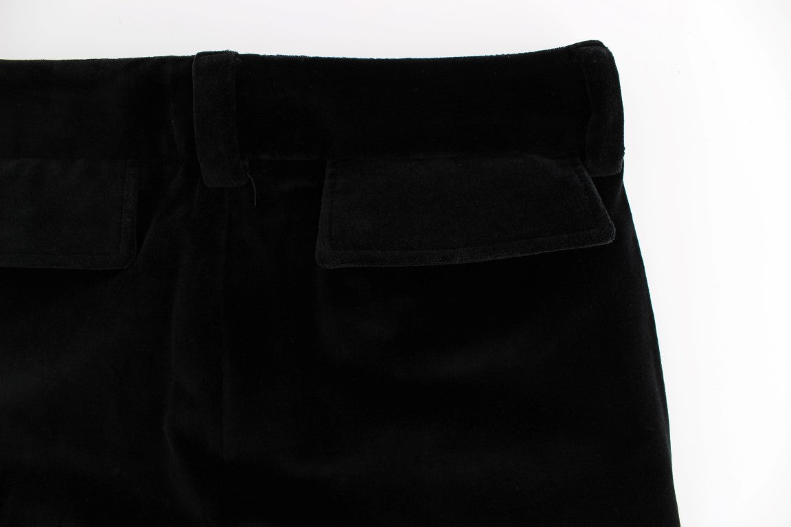 Schwarze Samt-Baumwoll-Hose mit geraden Beinen