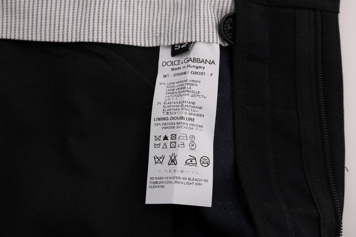 Blau karierte Woll-Stretch-Hose