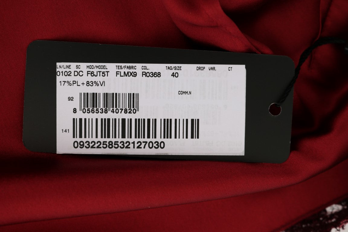 Bordeaux Floral Ricamo Langes Etuikleid