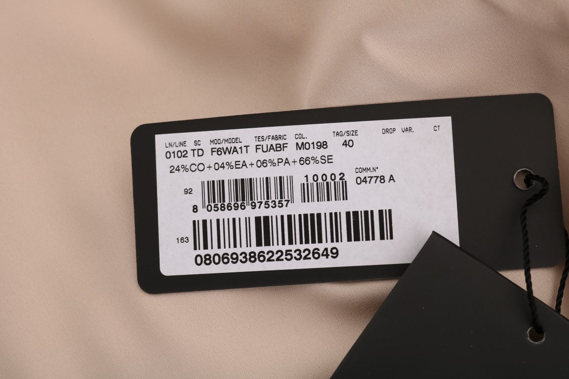 Beigefarbenes Kaftankleid mit Blumenapplikationen aus Spitze