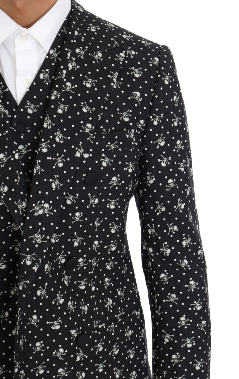 Schwarzer Totenkopfdruck Slim Fit 3 Stück Anzug