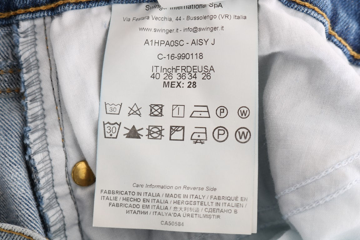 Blaue Waschung Zerrissene Stretch Slim Fit Jeans