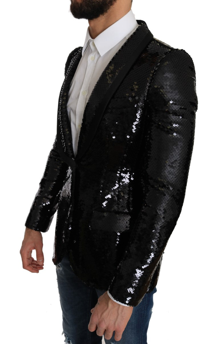 Schwarzer glänzender Pailletten-Blazer
