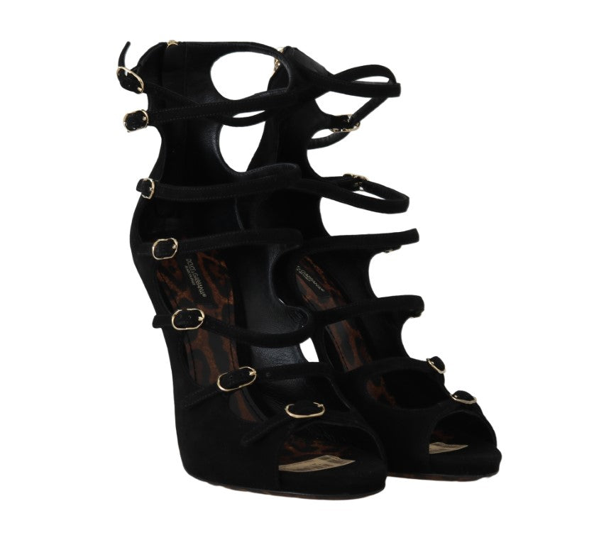 Schwarze Wildleder-Knöchelriemen-Pumps