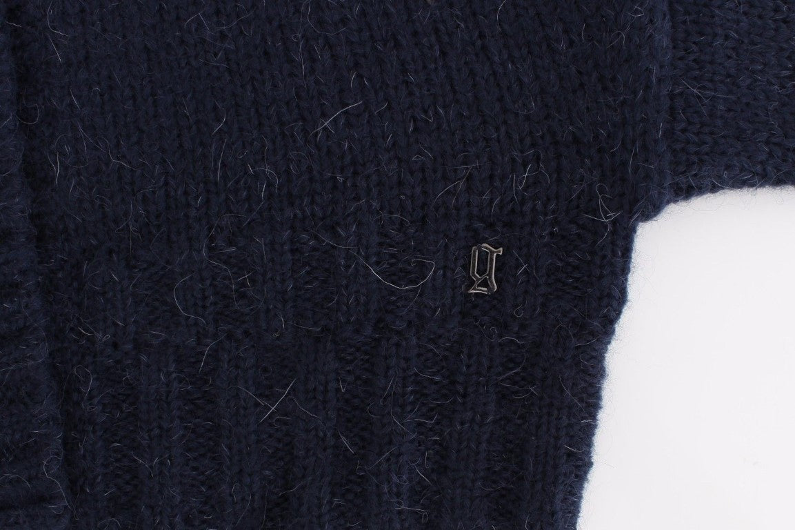 Blaue Kurzstrickjacke