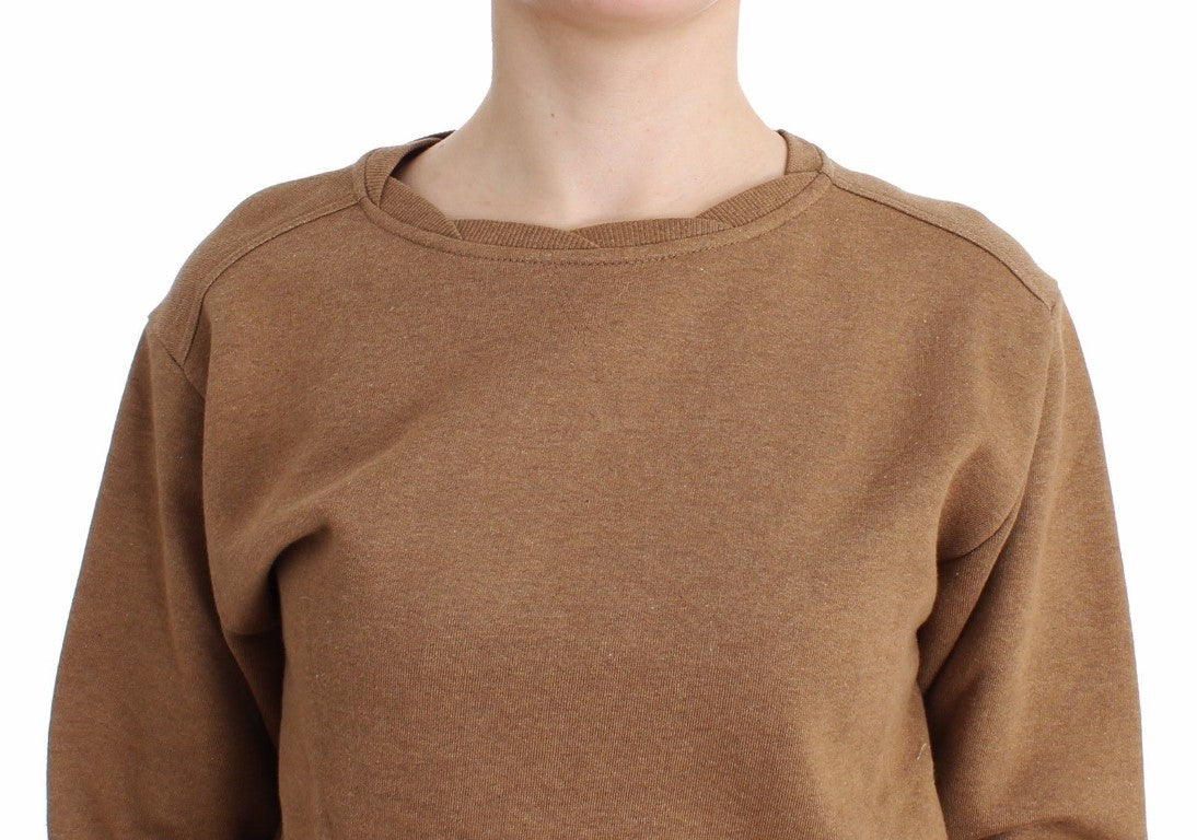 Brauner Baumwollpullover mit Rundhalsausschnitt