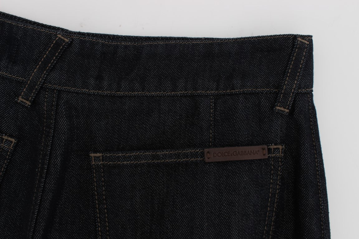 Blaue Schlagjeans aus Baumwoll-Seiden-Mischung