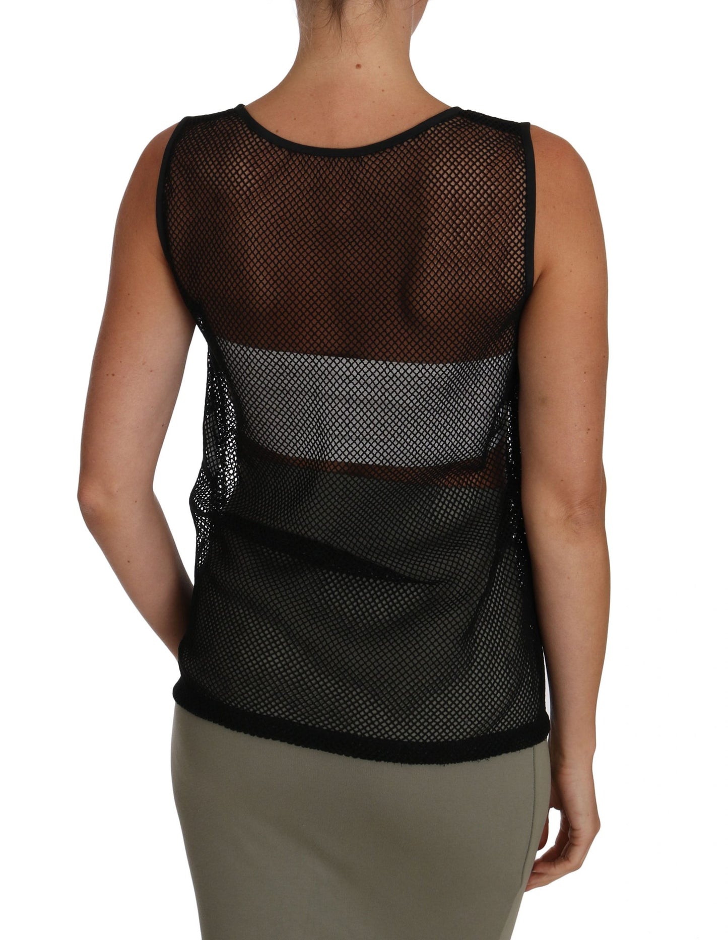Schwarzes Netz-T-Shirt mit transparenter Bluse