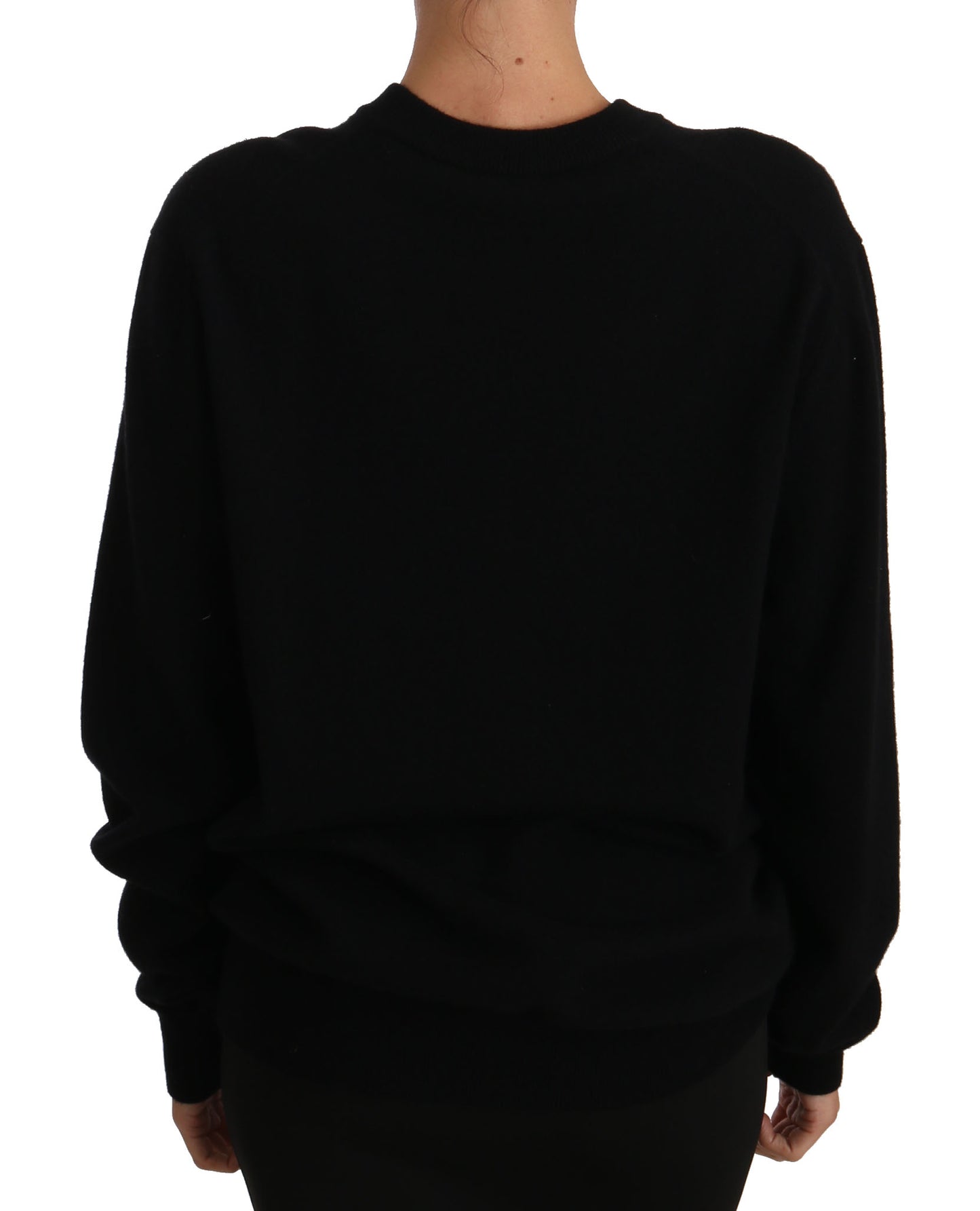 Schwarzer Rosenblüten-Kristall-Kaschmirpullover