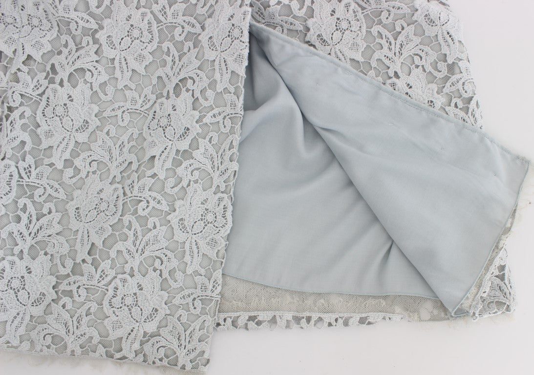 Blaues Spitzen-Maxikleid mit Blumenmuster