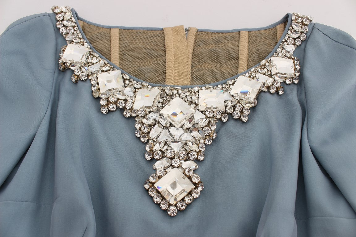 Blaues Seiden-Kristall-Etuikleid Ballkleid