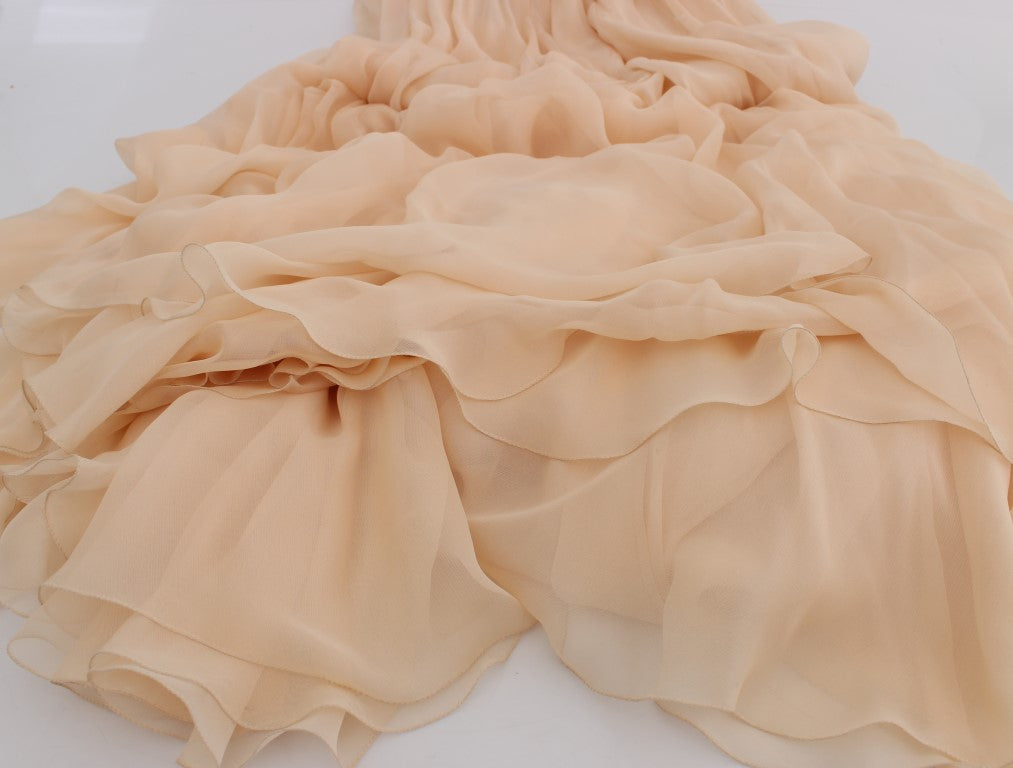 Beige Seide Ballkleid in voller Länge Kleid