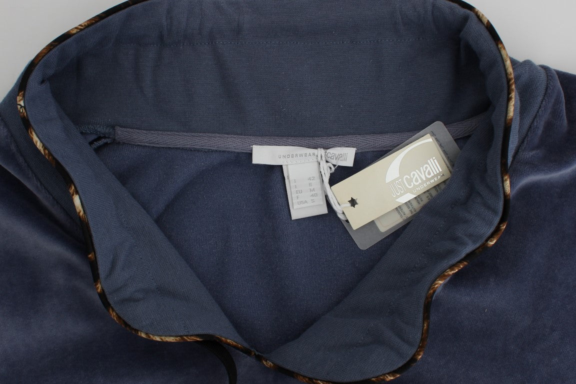 Blauer Baumwollpullover aus Samt