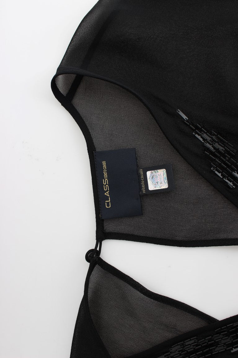 Schwarzes langärmeliges Seidenkleid