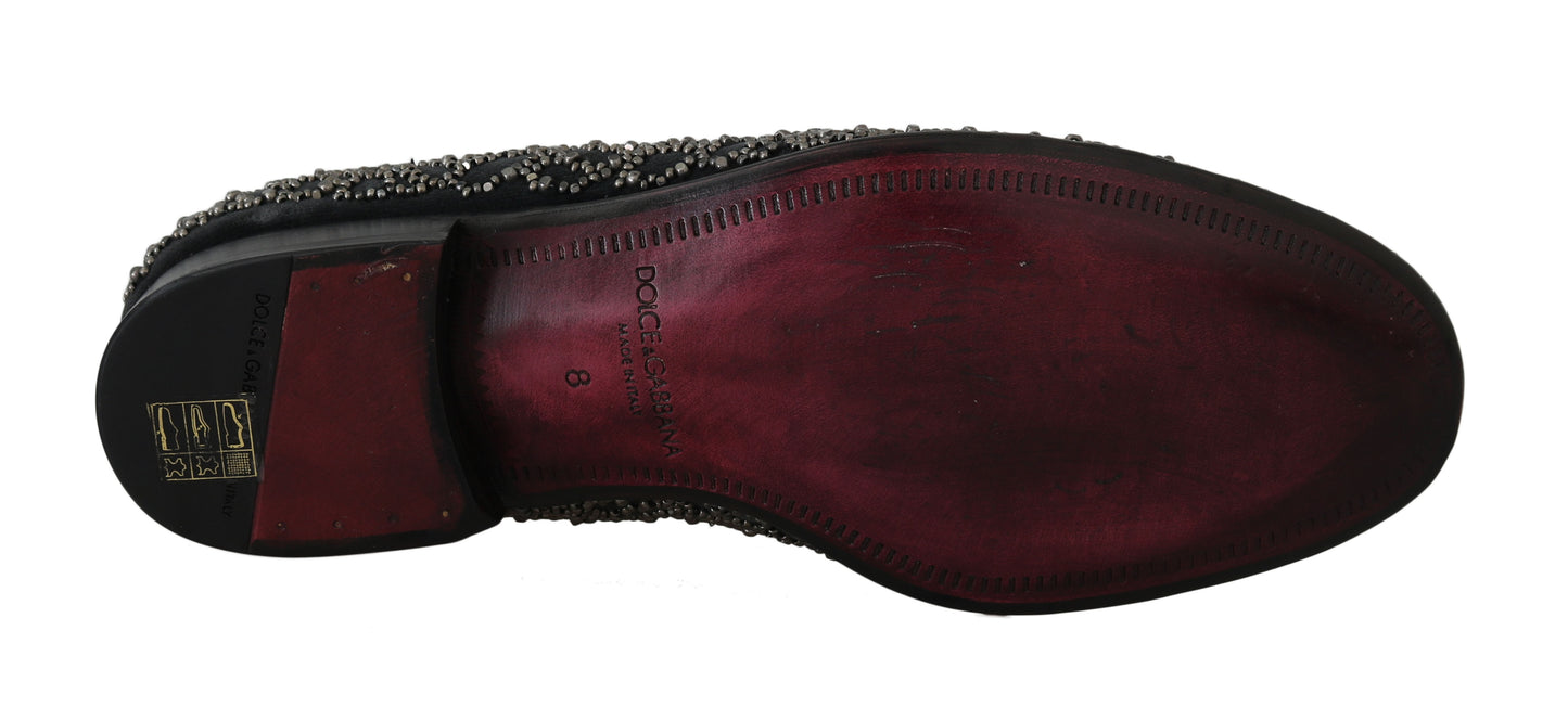 Schwarzer Samt Kristall Perlen Loafers