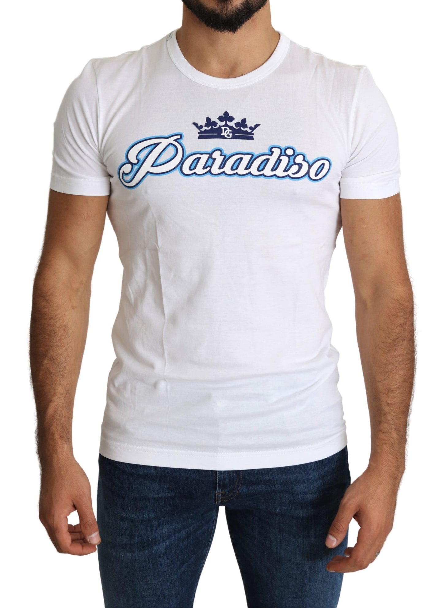 Weißes Baumwoll-Top Paradiso Crown Herren-T-Shirt