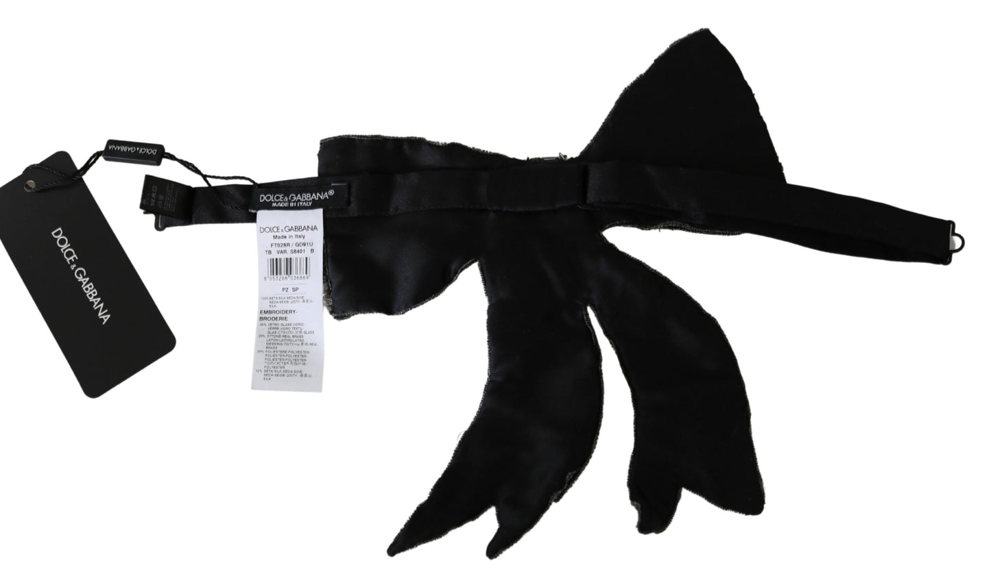 Silberne Kristall Perlen Pailletten 100% Seide Laufsteg Halskette Bowtie