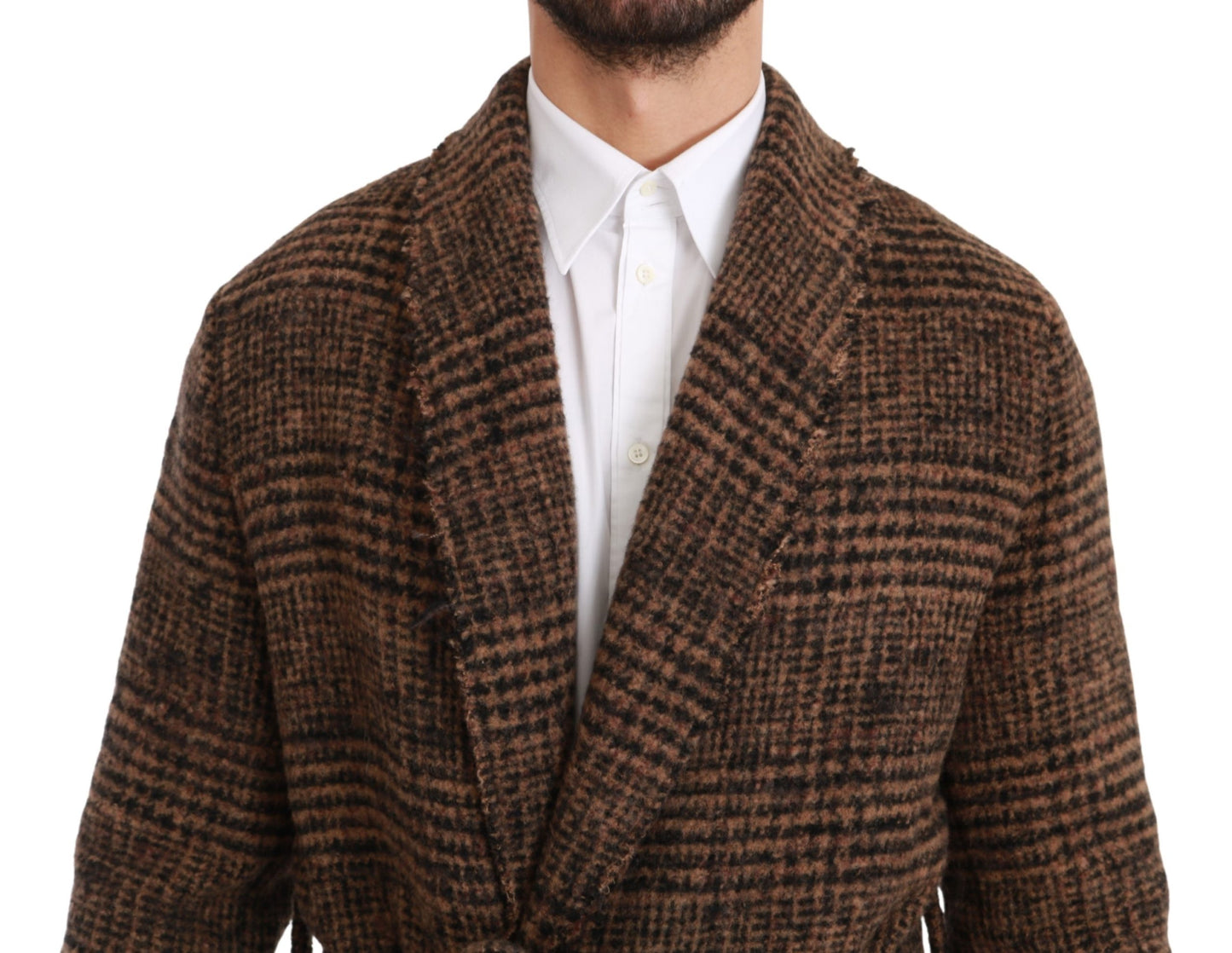 Braun karierter Wollmantel Wickeljacke