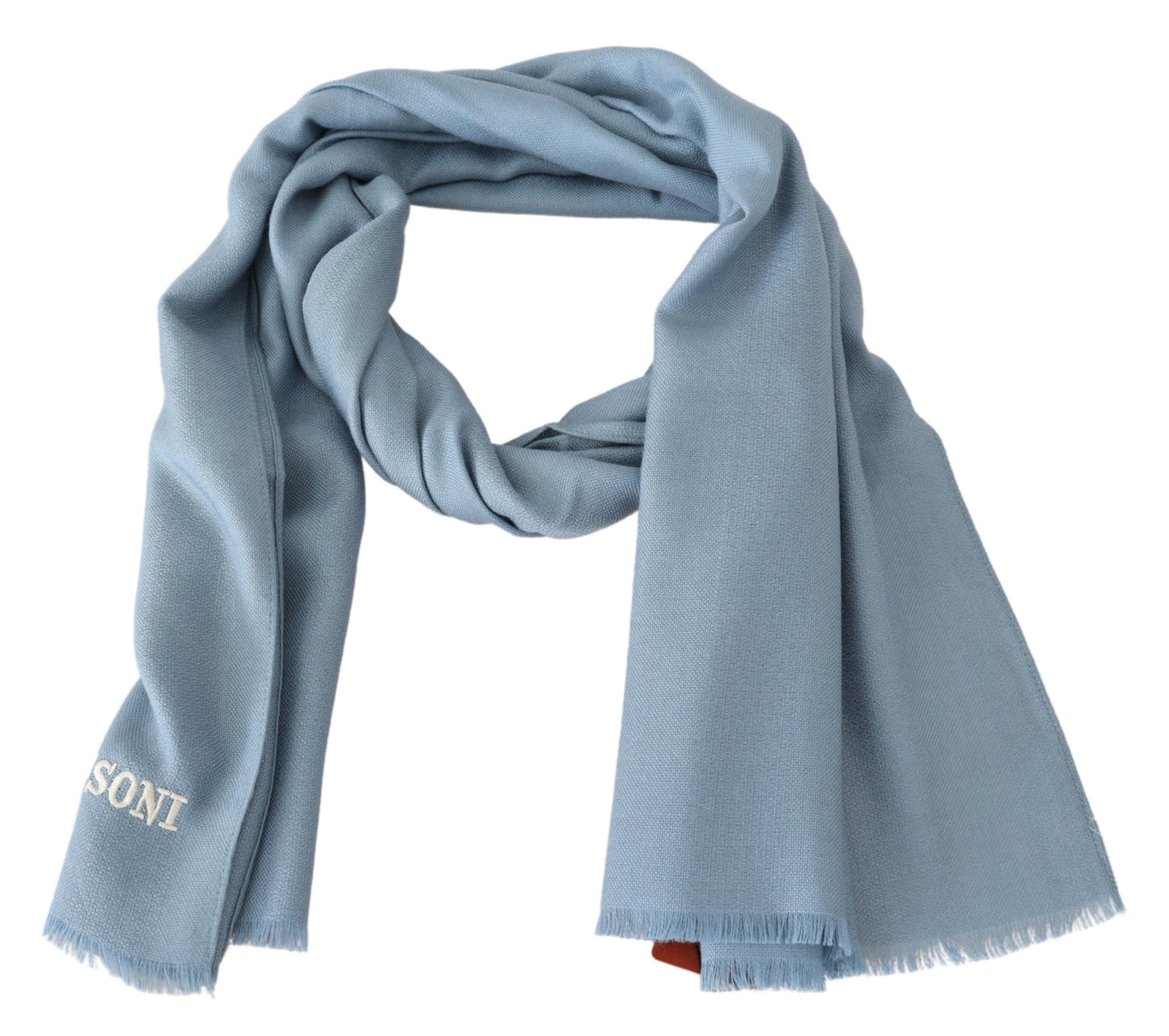 Blauer Seidenwollstrick-Halstuchschal