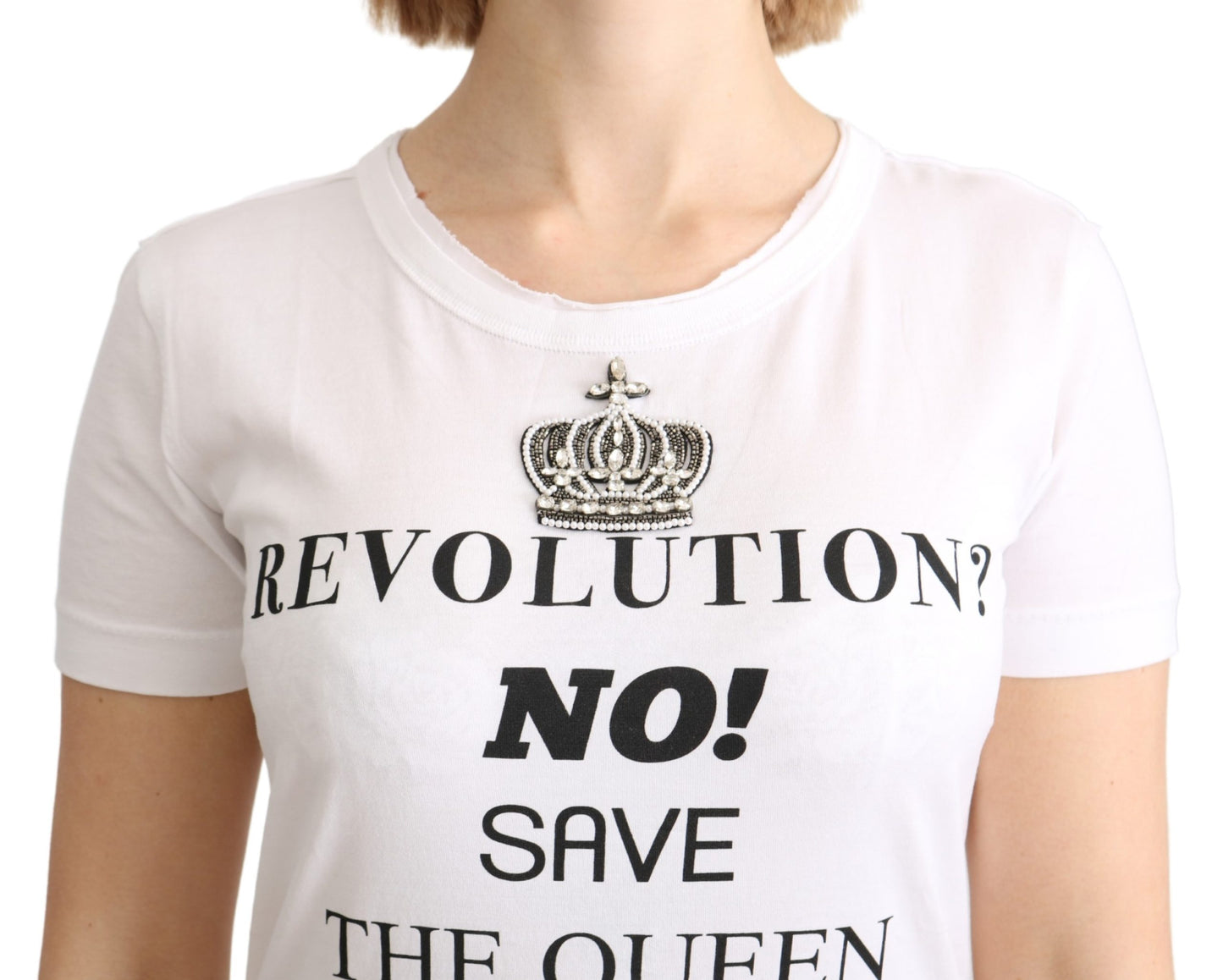 Weißes The Queen Crystal T-Shirt-Top mit Rundhalsausschnitt