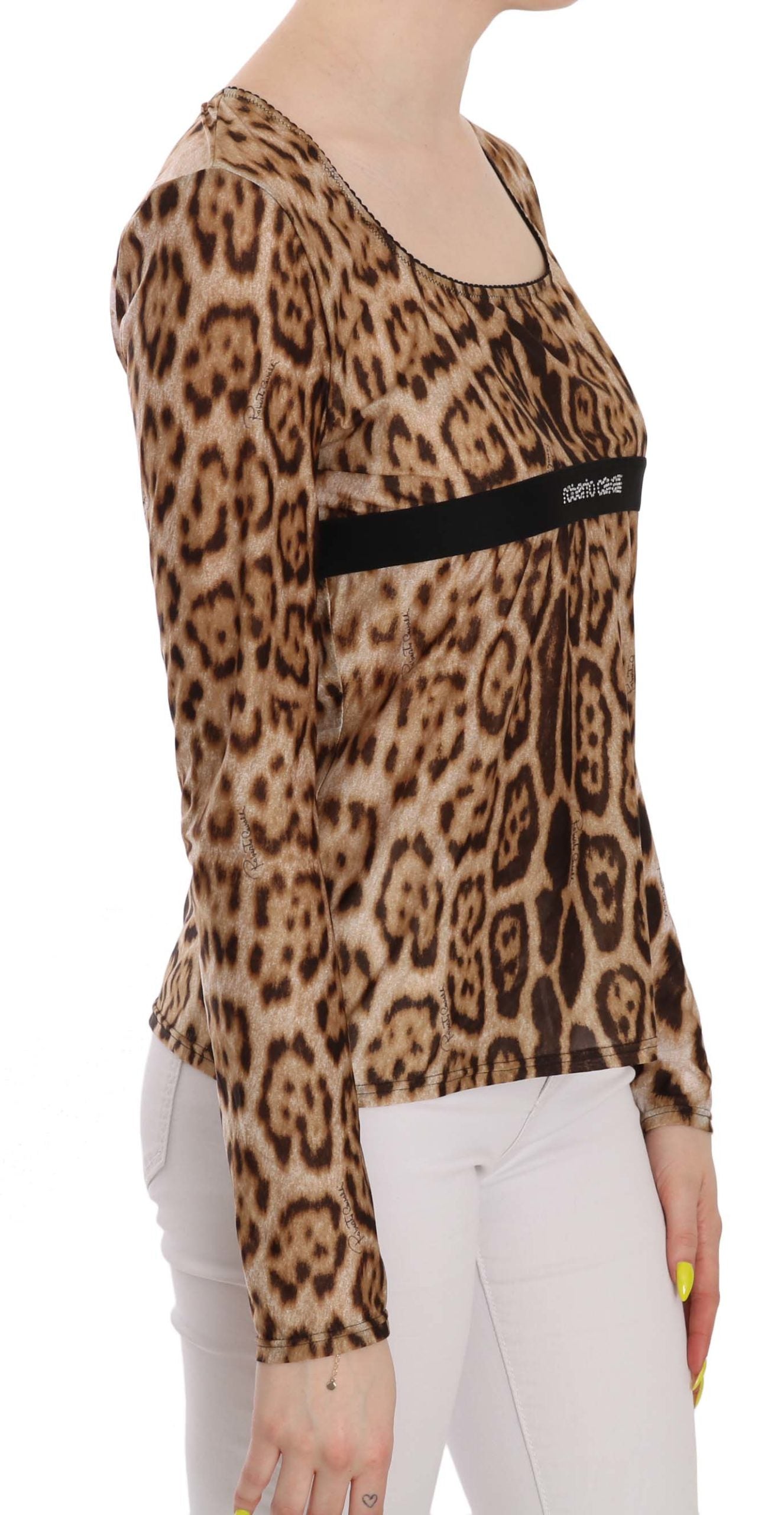 Brauner Rundhalsausschnitt Leopard Damen Top Bluse