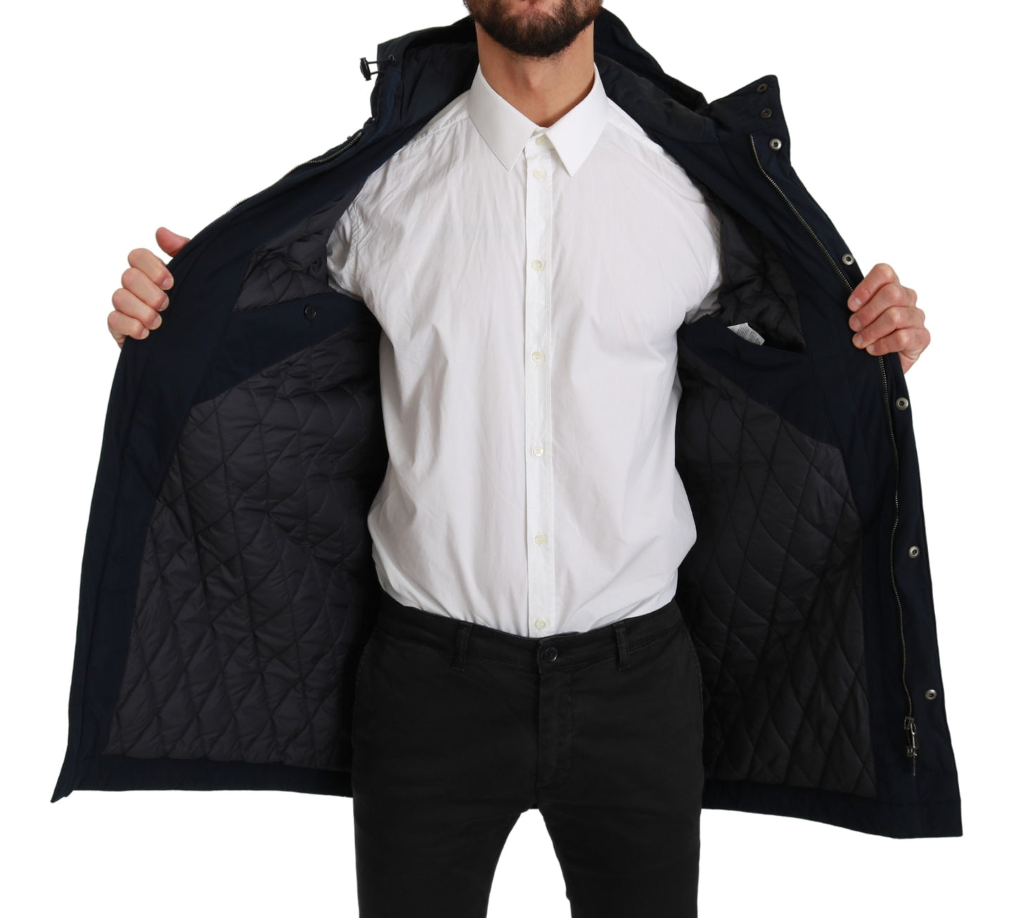 Blauer langer Mantel mit Kapuze Parkas Jacke