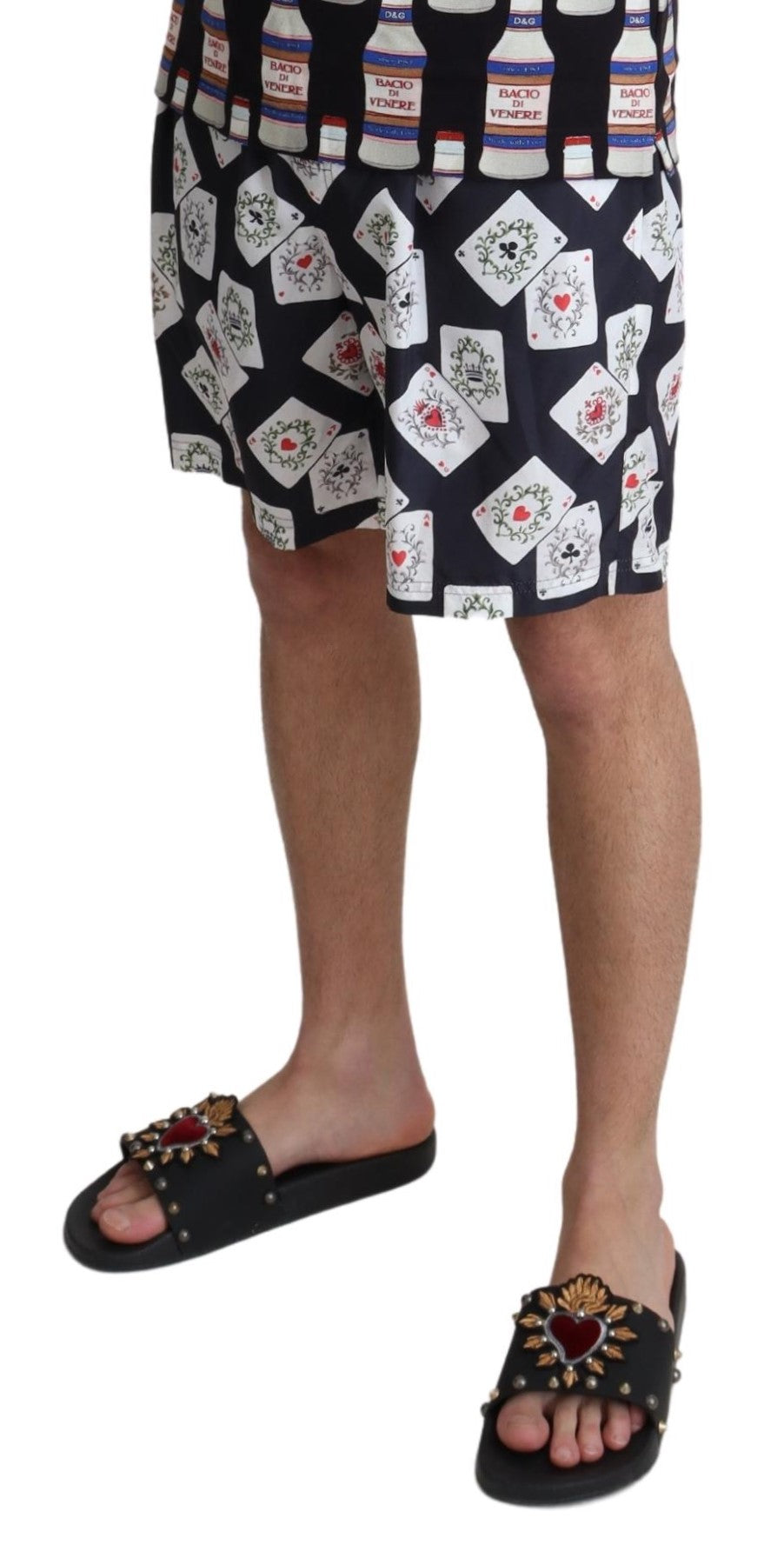 Black Card Deck Print Beachwear Badeshorts