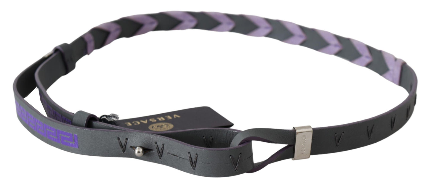 Schwarzer lila Leder Gürtel mit Metallschnalle