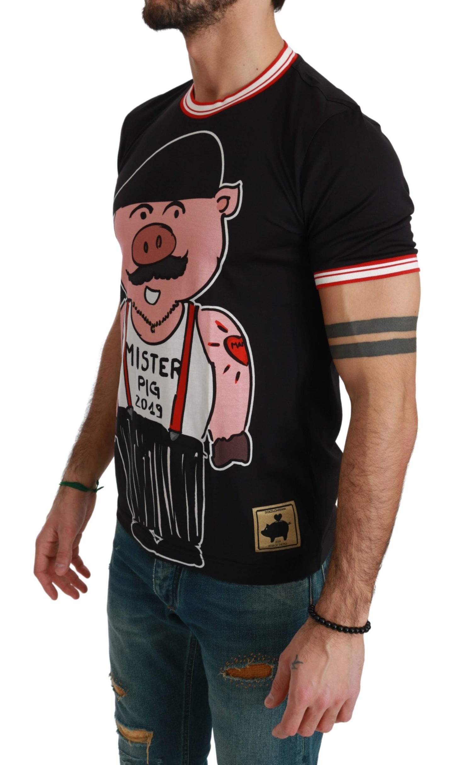 Schwarzes Baumwoll-Top 2019 Jahr des Schweins T-shirt