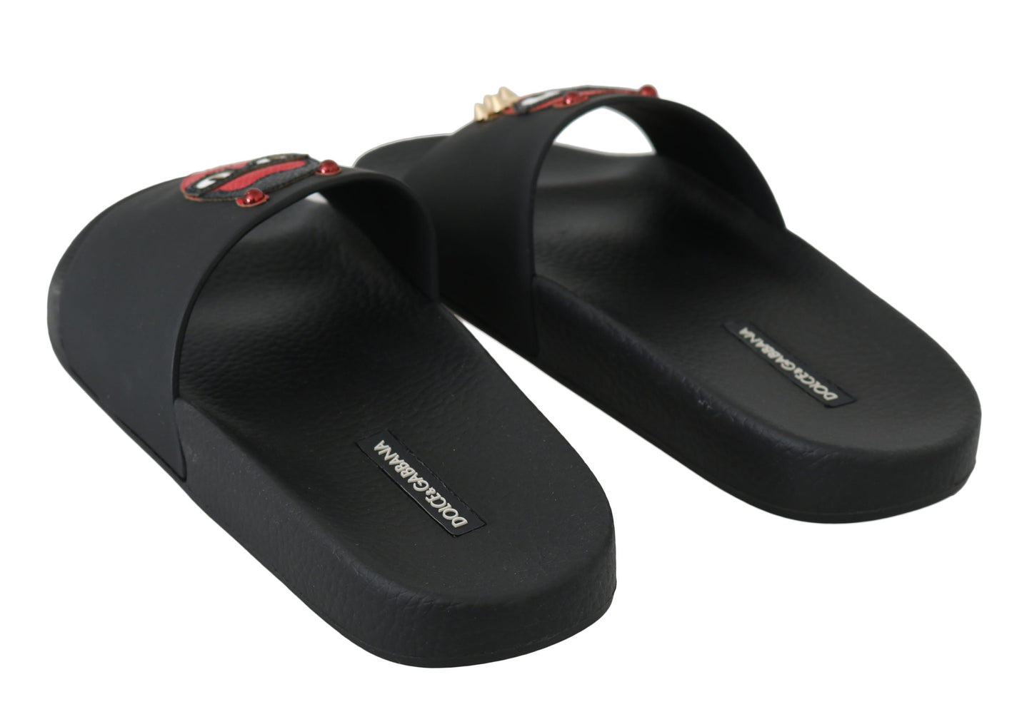 Schwarzes Leder #dgfamily Rutschen Sandalen Schuhe