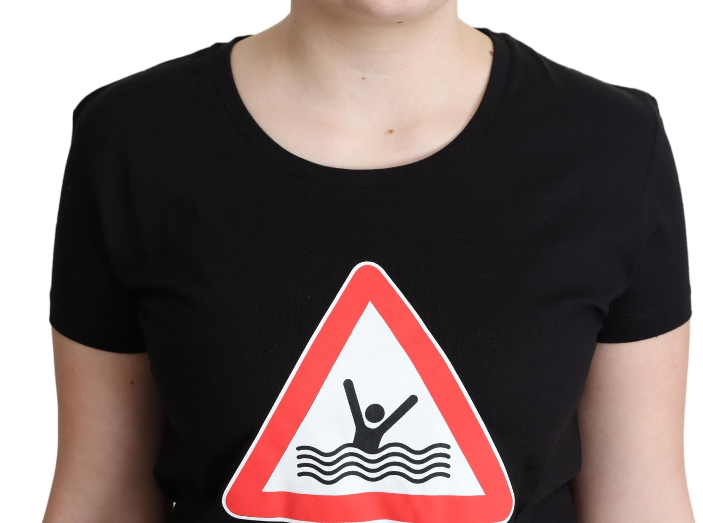 Schwarzes T-Shirt mit Dreiecksaufdruck aus Baumwolle zum Schwimmen