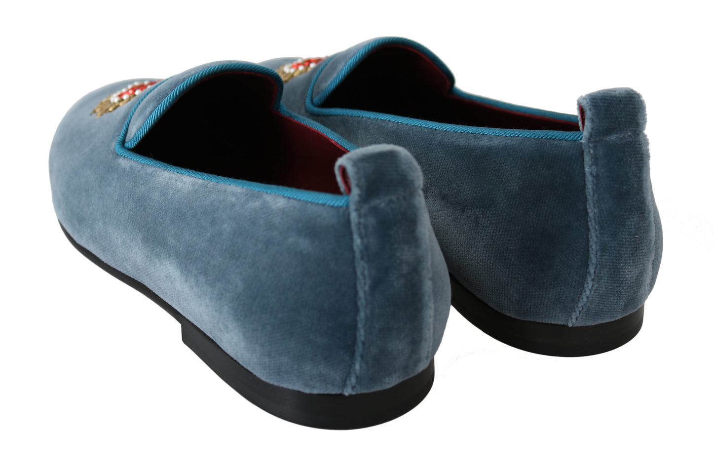 Blauer Samt Flats Herz Loafers Schuhe