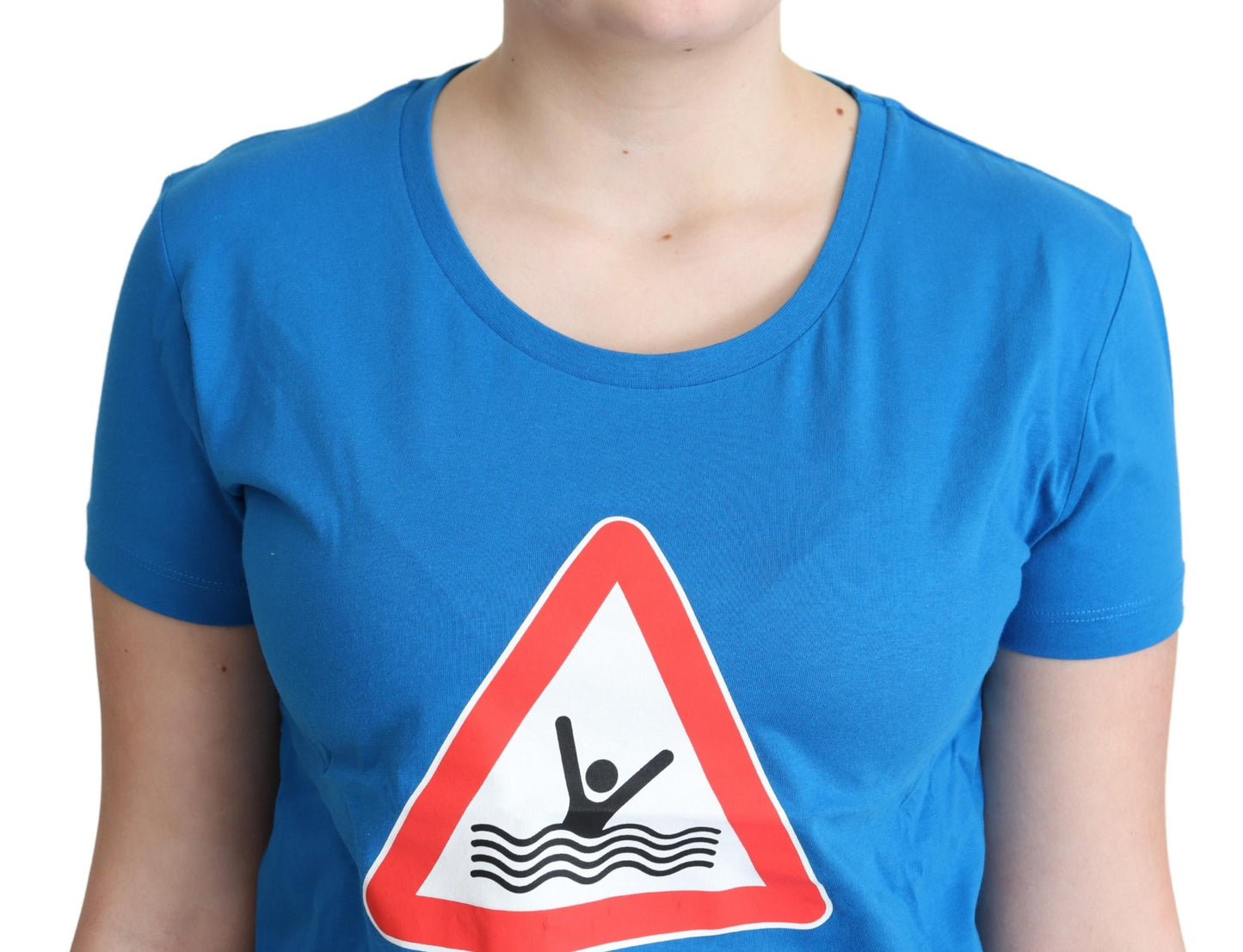 Blaues Triangel-T-Shirt mit grafischer Darstellung aus Baumwolle zum Schwimmen