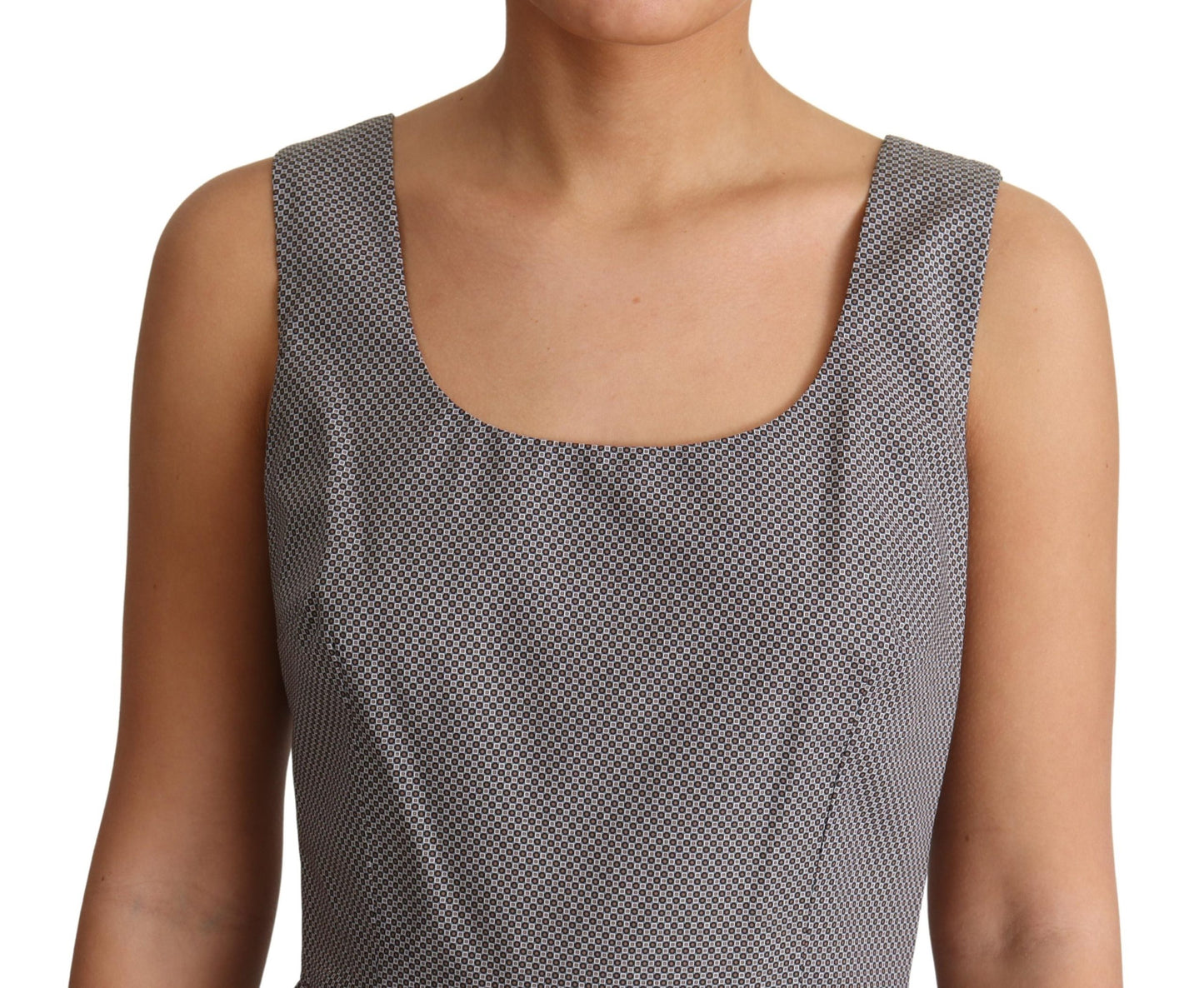 Blau-Beige Geometrisches Baumwollkleid in A-Linie