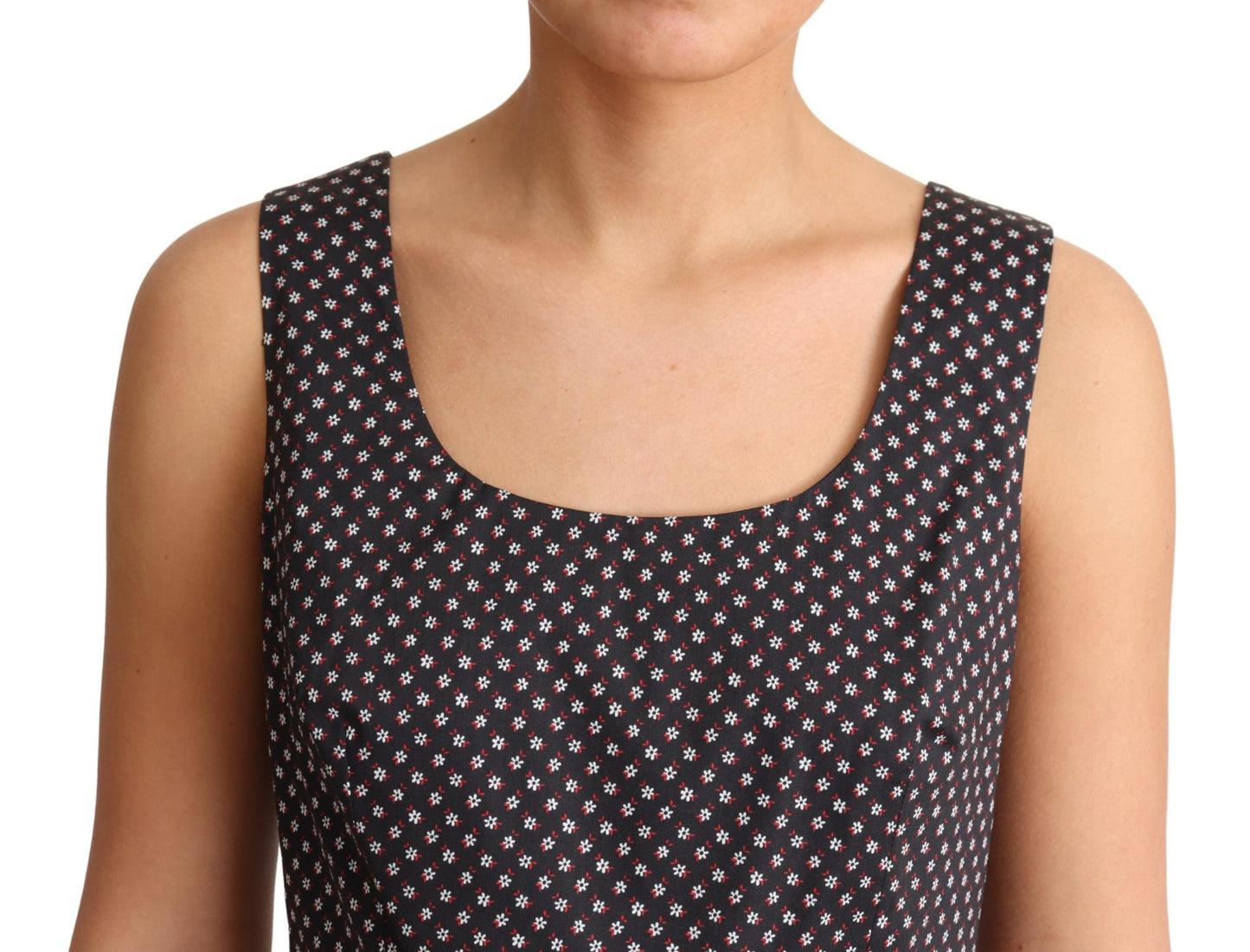 Schwarzes geblümtes Stretchkleid aus Baumwolle in A-Linie