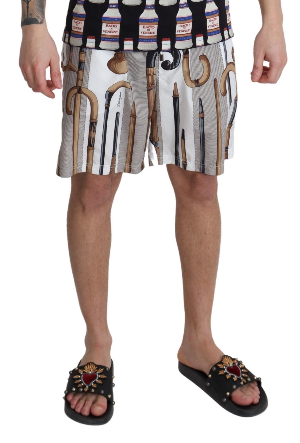 Weiße Spazierstock Badeshorts Strandbekleidung Shorts