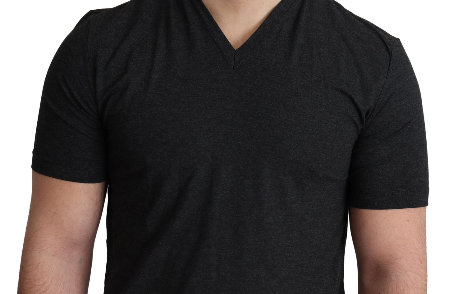 Dunkelgraues Modal-T-Shirt mit V-Ausschnitt und kurzen Ärmeln
