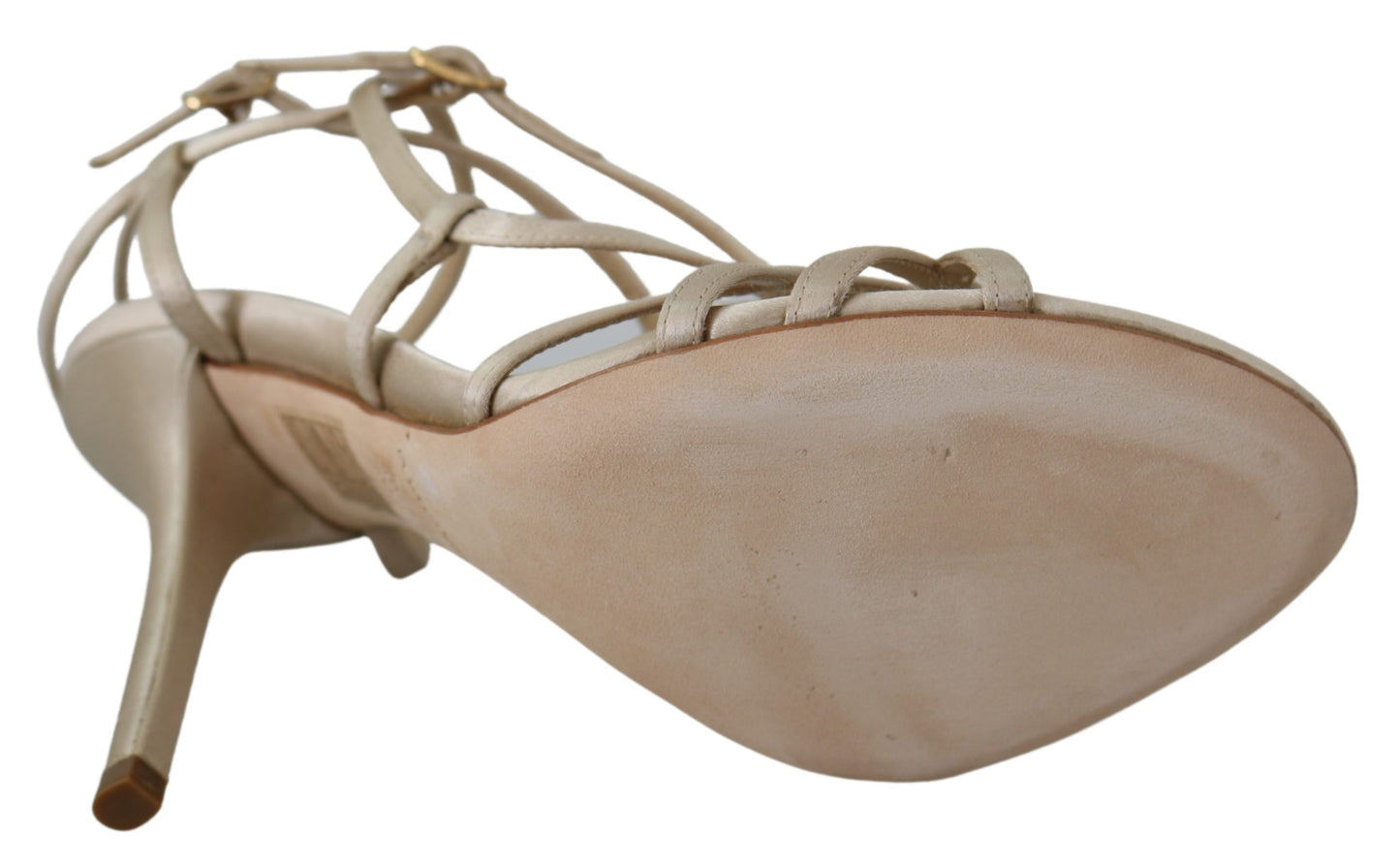 Beige Leder Knöchelriemen Heels Sandalen Schuhe