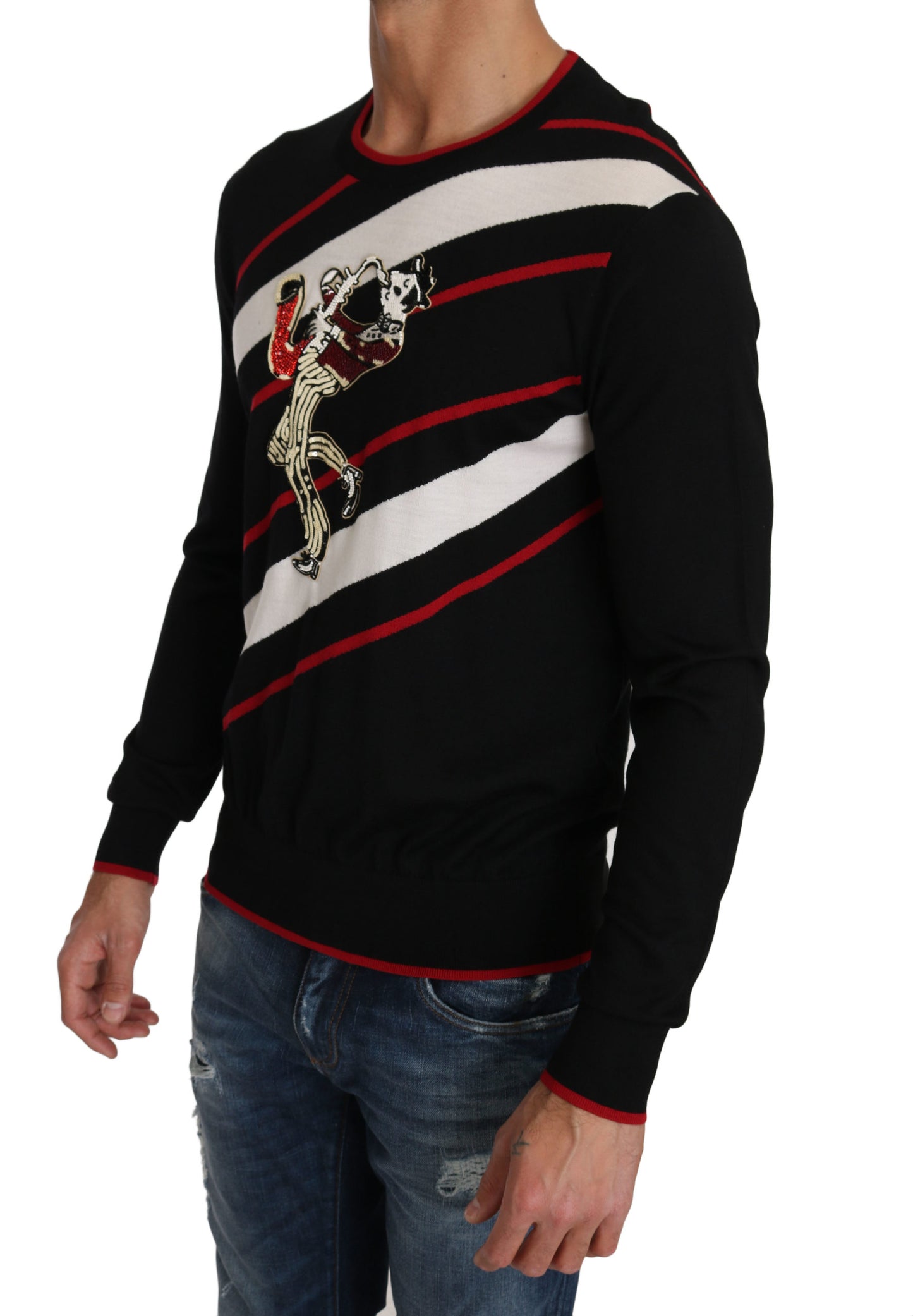 Schwarzer Jazz Paillettenpullover aus schwarzer Wolle Pullover