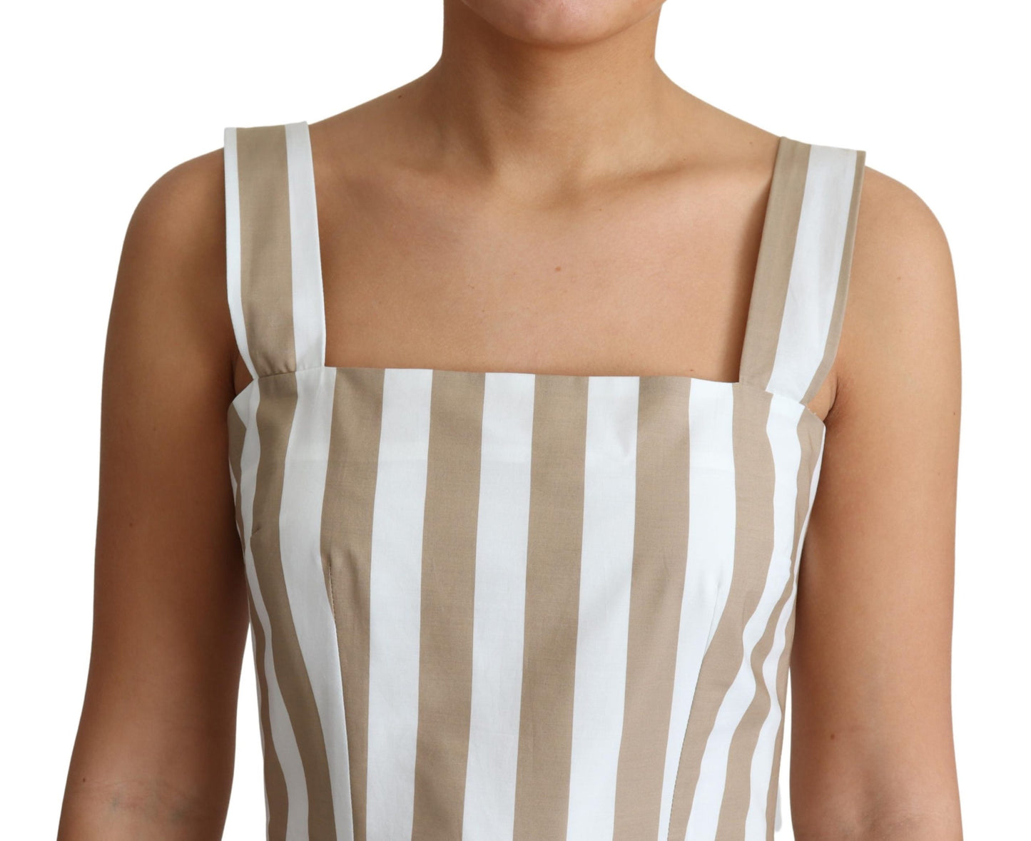 Beige Weißes Baumwollkleid in A-Linie