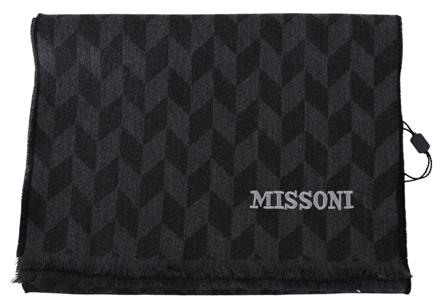 Schwarzer geometrischer Wollstrick-Halswickel-Fransenschal