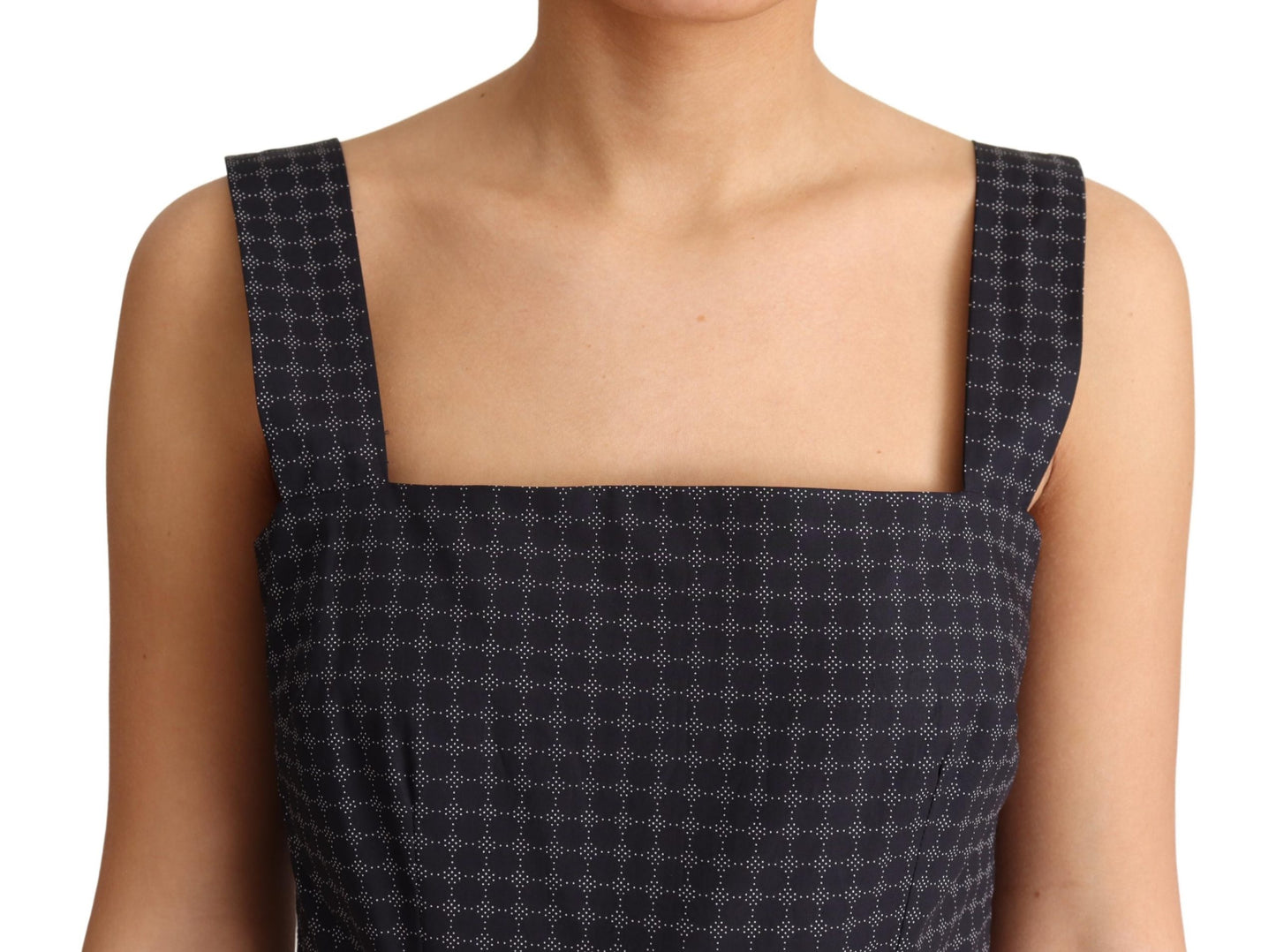 Blau gepunktetes A-Linien-Kleid aus Baumwolle