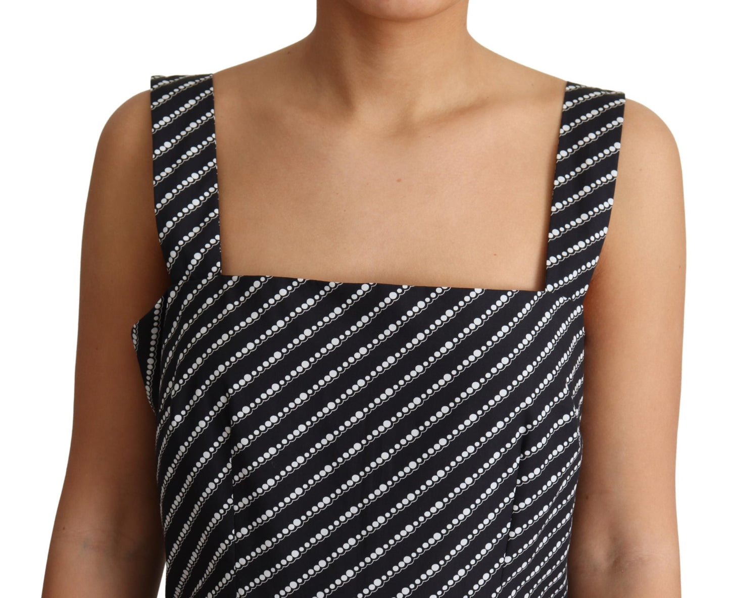 Blau gepunktetes A-Linien-Kleid aus Baumwolle