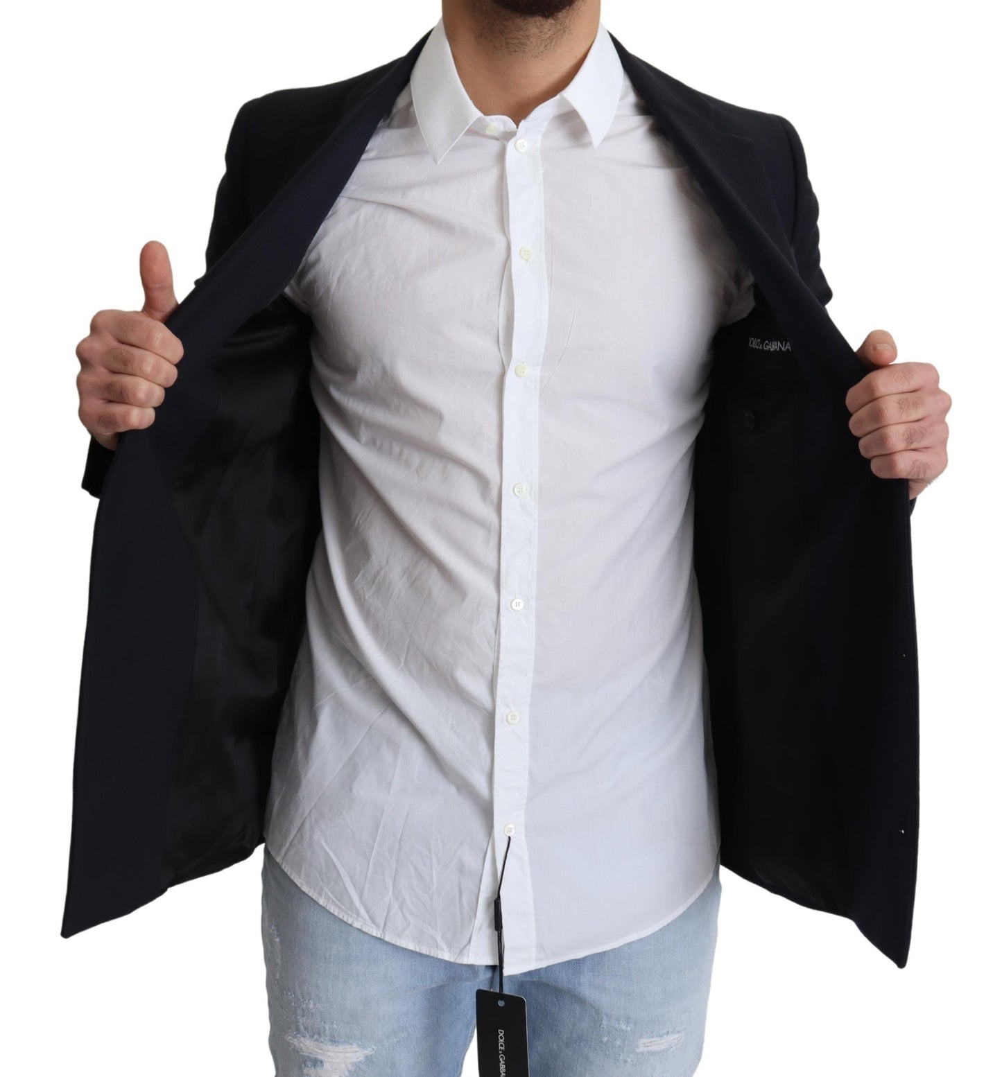 Dunkelblauer Wollmantel einreihig Jacke