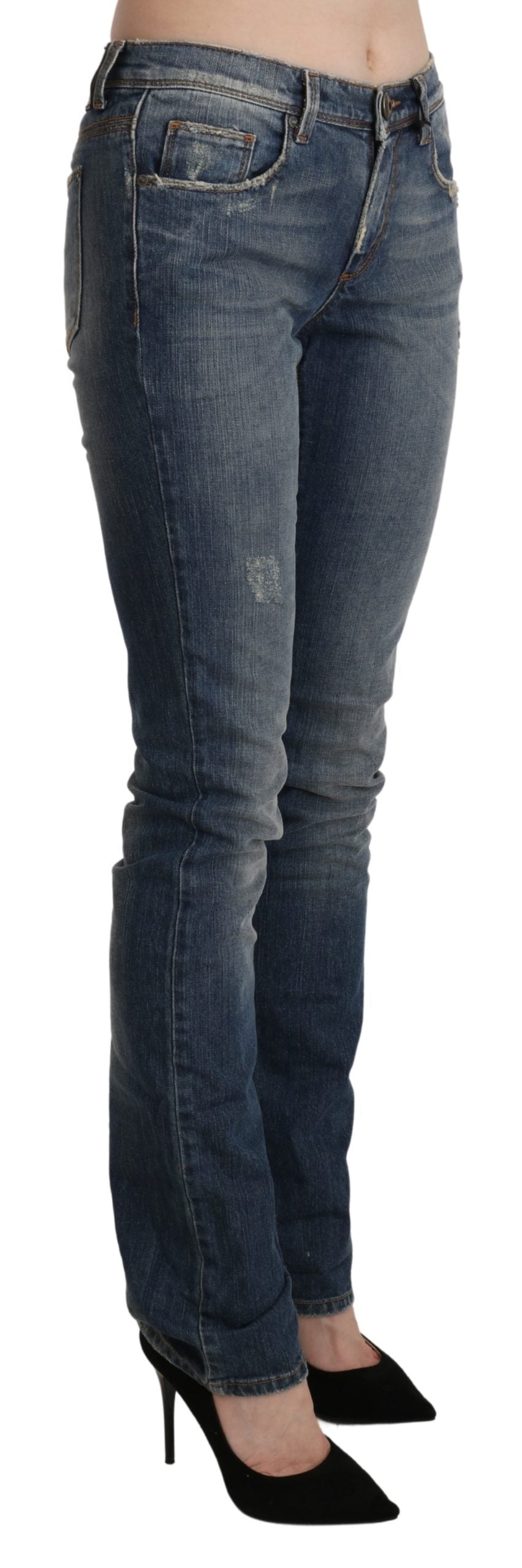 Blau gewaschene Mid Waist Skinny Denim Jeans