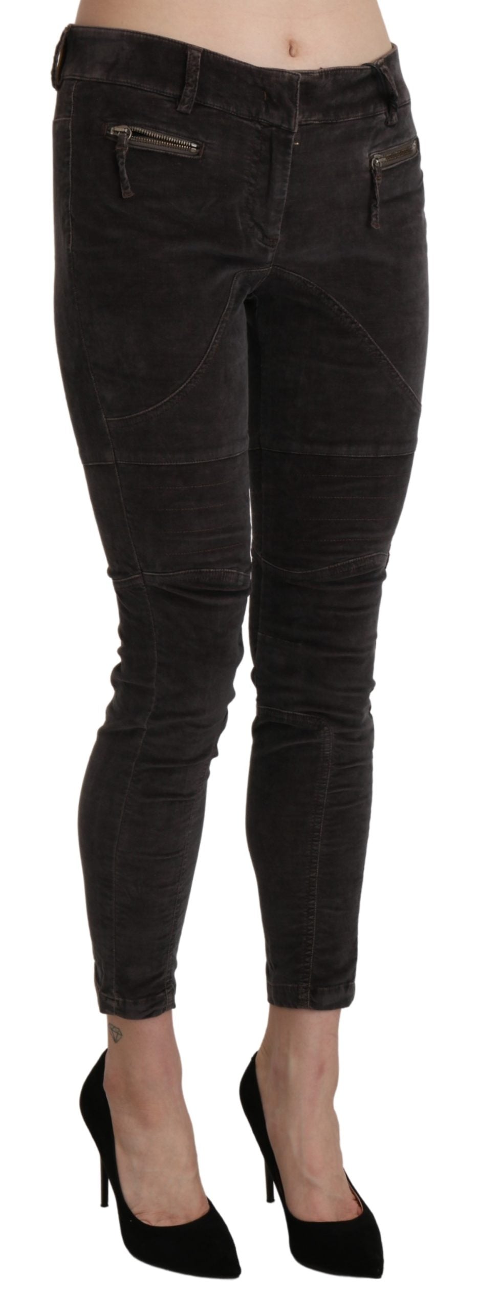 Braune Samt-Capri-Hose aus Baumwolle