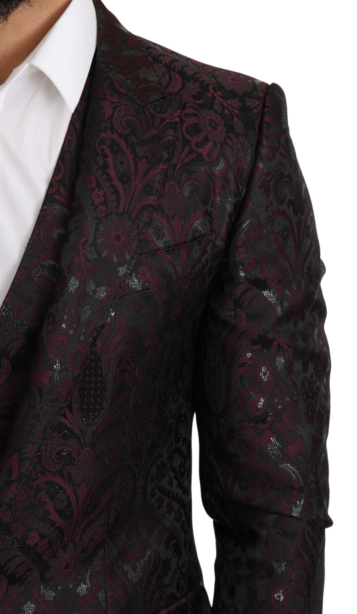 Schwarzer Bordeaux Jacquard Floral Slim Fit Blazer